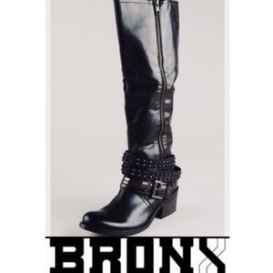 Bronx Stuck On You Studded Knee High Moto Boots 38